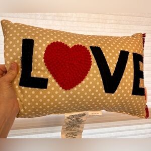 Bella Lux Love Heart Polka Dot Lumbar Throw Pillow Tan Red Dorm Valentine Decor